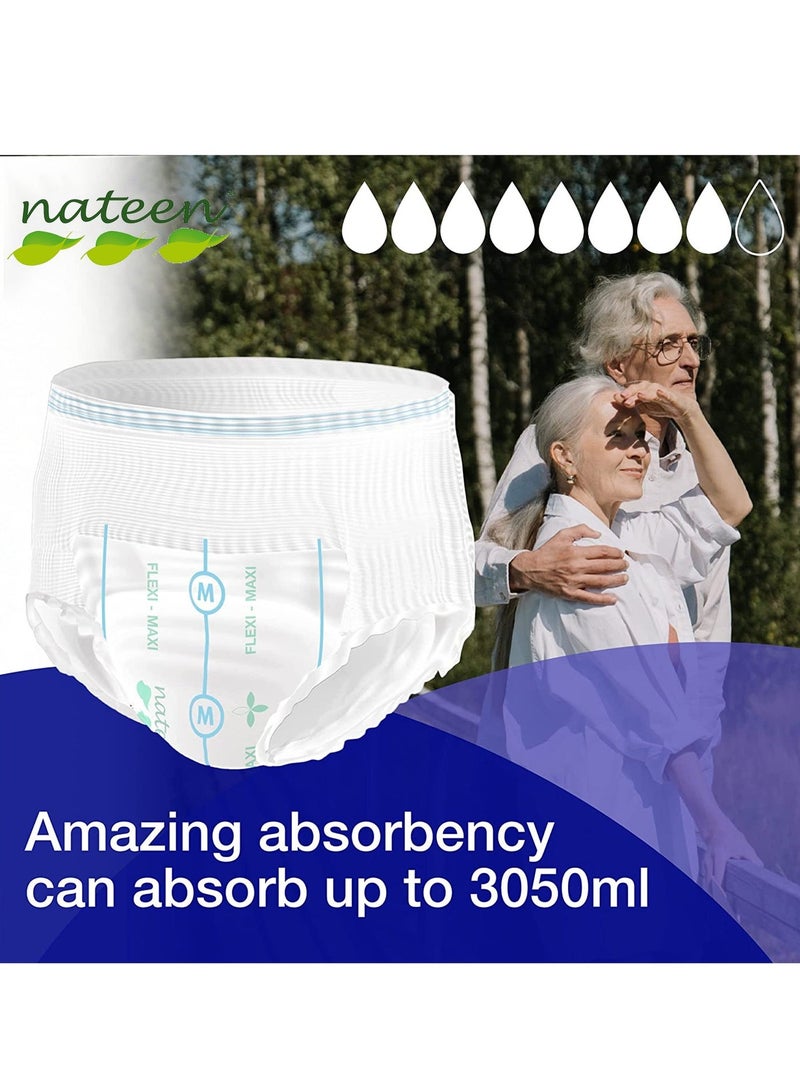 nateen حفاضات Flexi Maxi للبالغين، سراويل، حفاضات سحب ليلية لسلس البول، متوسطة الحجم، مقاس الخصر 90-110 سم، 80 قطعة من حفاضات السحب للبالغين، راحة فائقة، مزيج ممتاز من الحماية. (80 قطعة) - Image 4